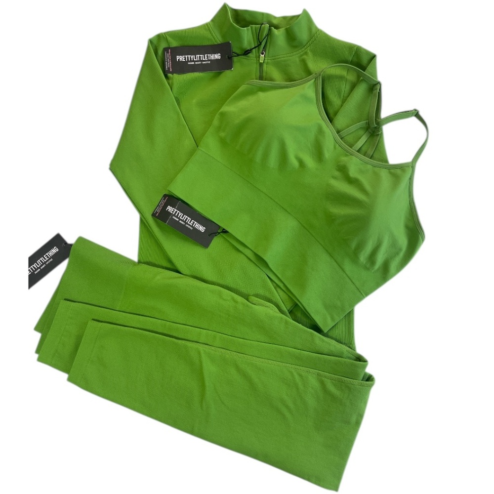 NWT Pretty Little Things Green Gym/Workout/Jogging Outfit 3 Pc Set Size L